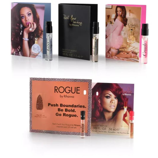 Rihanna Perfumes Sample Set Mix- Crush Reb'l Fleur Kiss Rogue Rebell