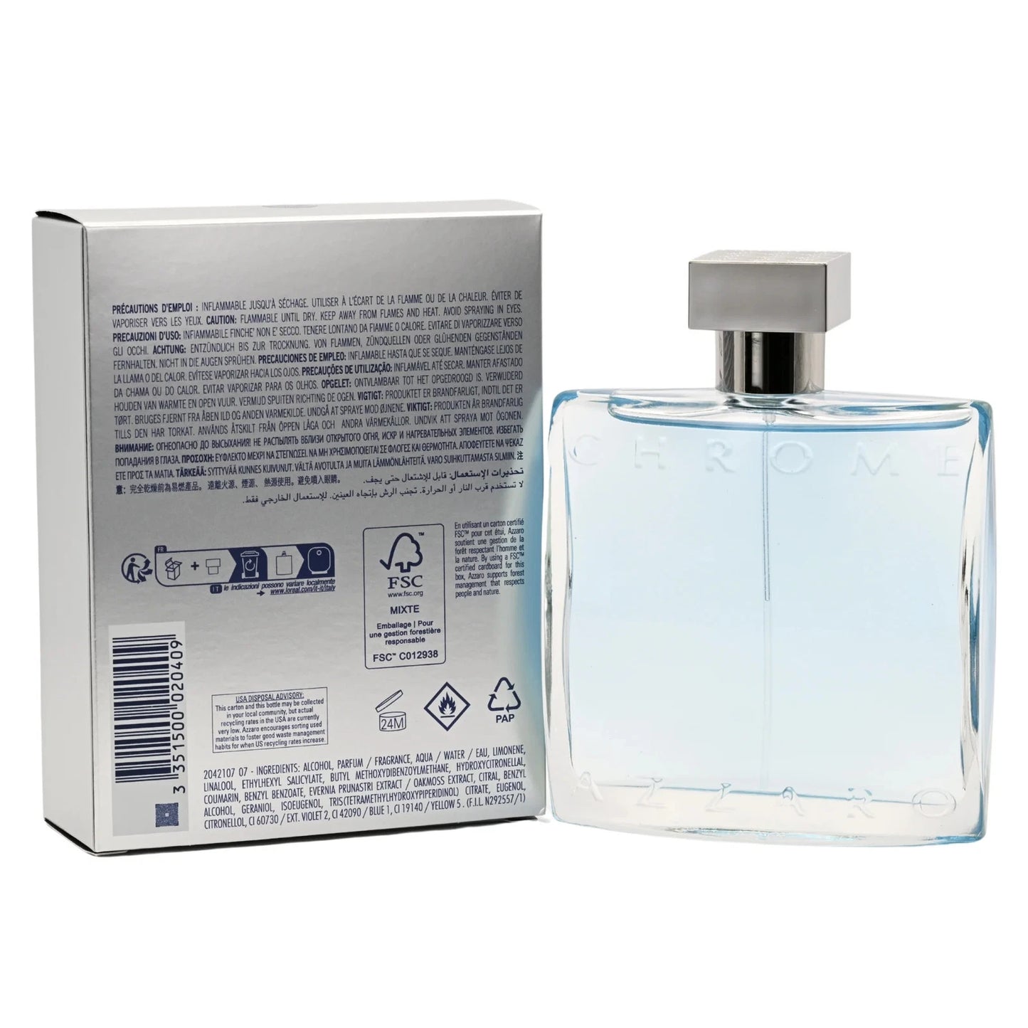Azzaro Chrome Eau De Toilette Spray for Men 3.4 oz