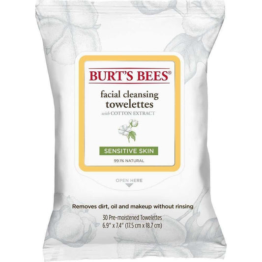 Burt's Bees Facial Cleansing Towelettes with cotton extract 30 count